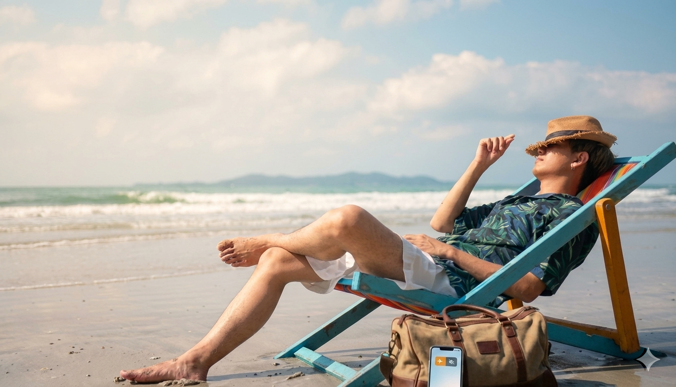 Relaxing on a beach